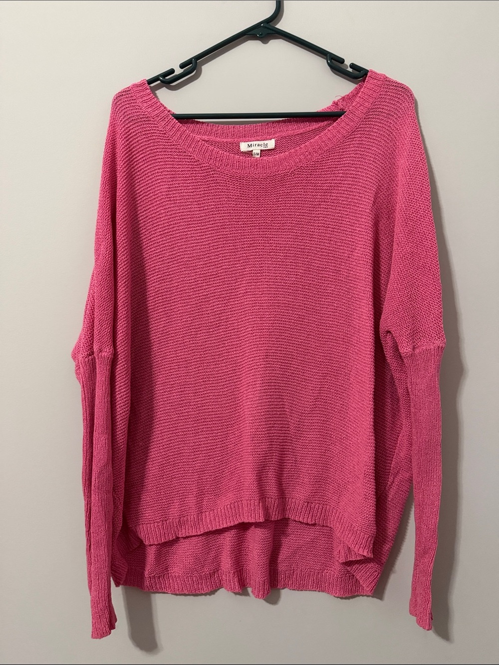 Miracle Hot Pink Scoop Neck Knit Sweater-Size S/M